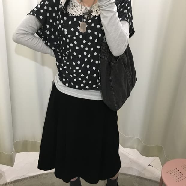 dot t-shirt + lace longsleeve SET