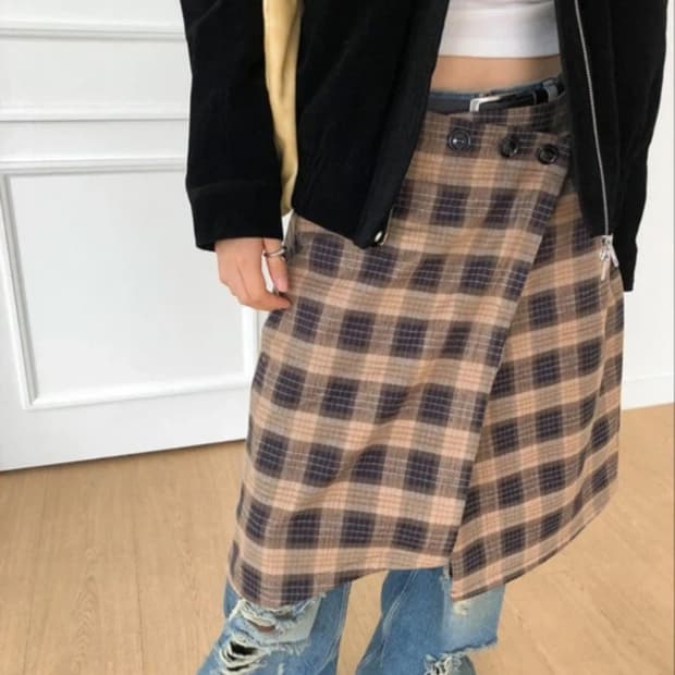 이이알하우스 체크 랩 레이어드 스커트 에프터먼데이 콜하그 피에브레  