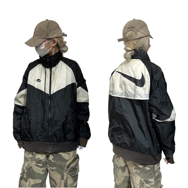 나이키 블랙 빅 스우시 로고 오버핏 바람막이 자켓 XL