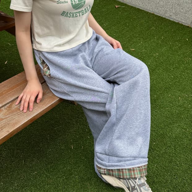 빈티지 체크무늬 트레이닝 팬츠 그레이