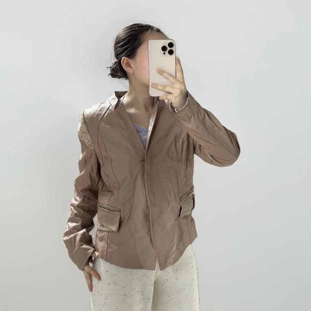 빈티지 로즈 핑크 레이스 라이더 포켓 양가죽지켓