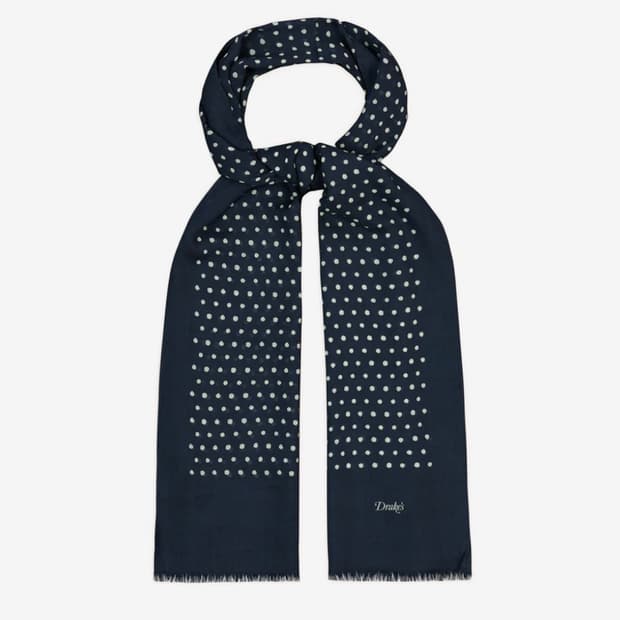 [드레익스] Drake's - Navy Polka Dot Wool 스카프