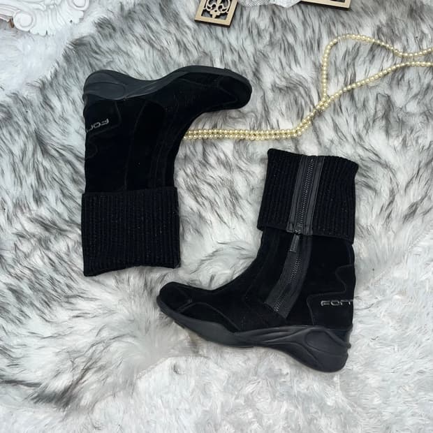 빈티지 블랙 스웨이드 복서 골지 부츠