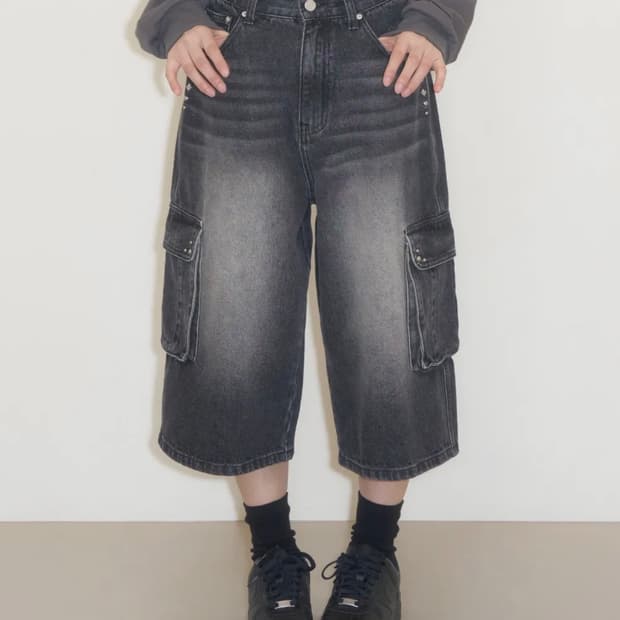 스터드 크로스 버뮤다 팬츠 블랙 s