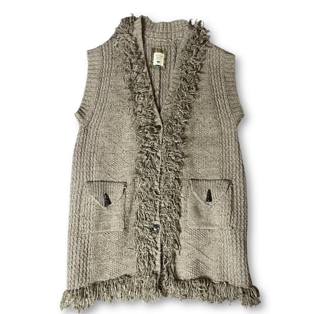 써스데이아일랜드 베이지 롱 투포켓 조끼 가디건