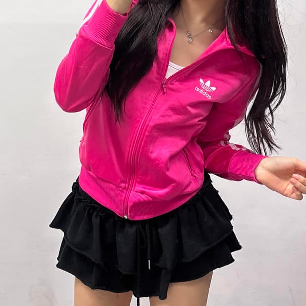 아디다스 핑크 파이어버드 세미크롭 걸즈 트랙탑 희귀져지(95)