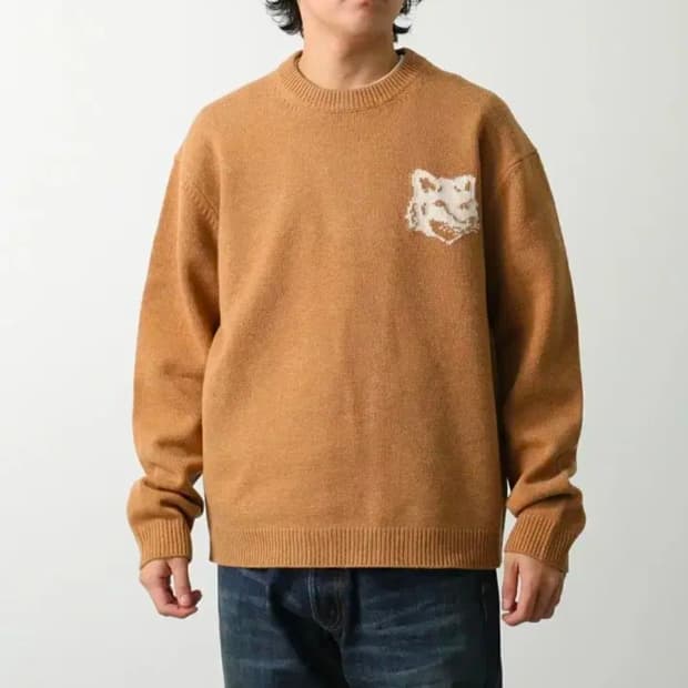 새상품) 메종키츠네 폭스헤드 니트 브라운 M