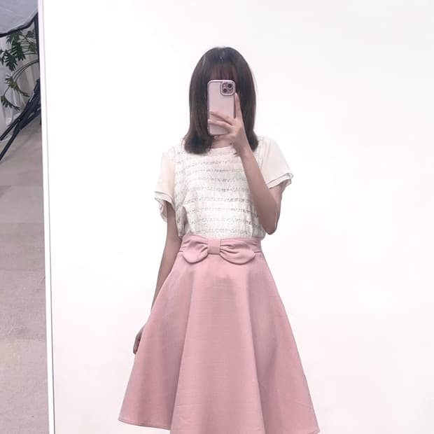 ingni 잉그니 리본 딸기우유 핑크 플레어 스커트