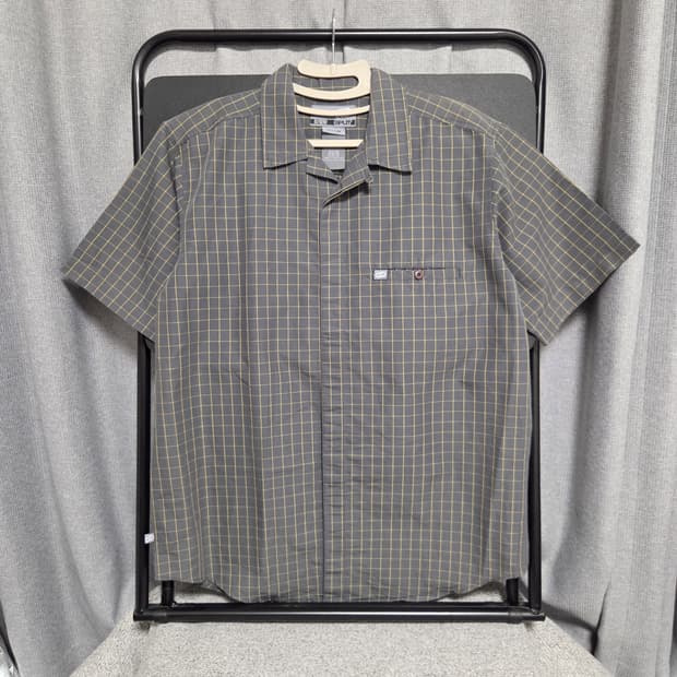 90s SPLIT 반팔 체크 워크 셔츠 L(100)