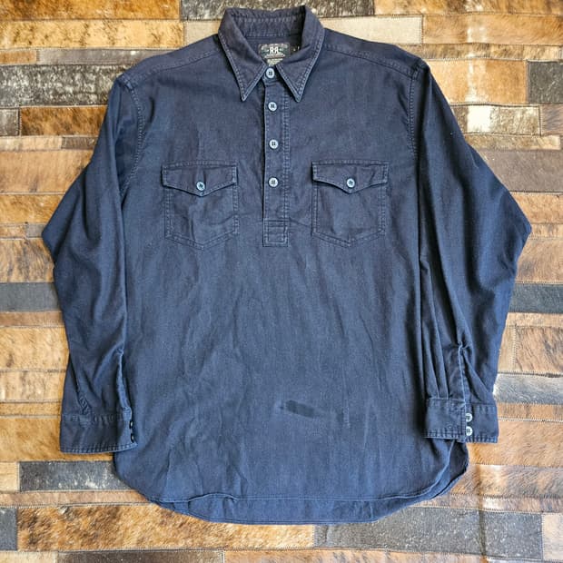 더블알엘  다크 네이비 코튼 풀오버 셔츠 