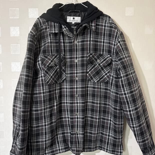 NoonGoons  후디 체크 플란넬 셔츠 패딩 집업자켓