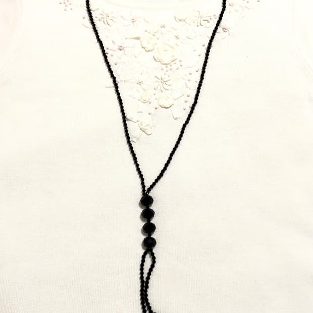 빈티지 오리엔탈 긱시크 와투케 페어리 갸루 펑크 블랙 비즈 롱목걸이