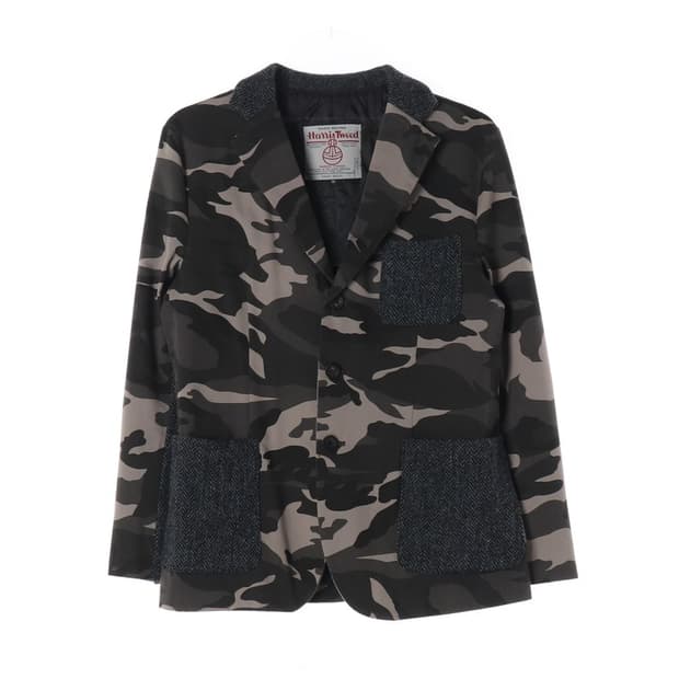 해리스 트위드 헤링본 패치워크 밀리터리 자켓 M