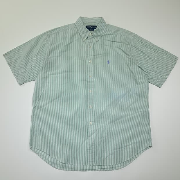 CK007 L 폴로 90s 시어서커 그린스트라이프 반팔 셔츠 남방