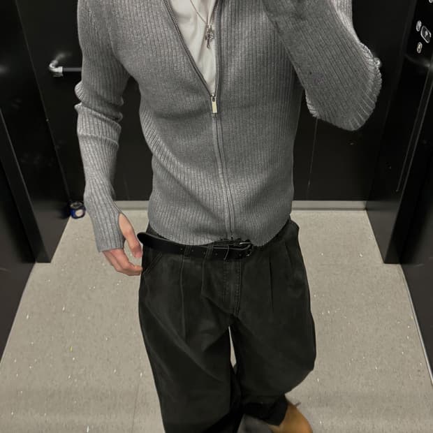 슬림 니트집업 그레이색상