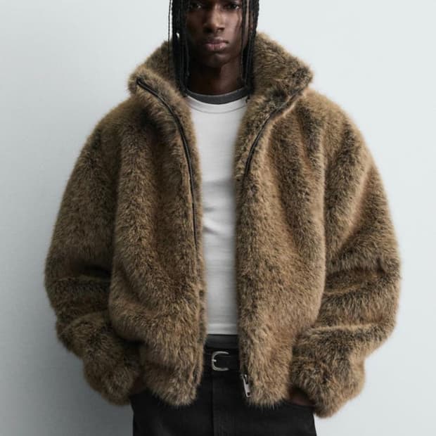 자라 퍼 하이넥 자켓 (브라운)