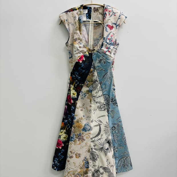 마린세르 리제너레이티드 패치워크 슬리브리스 원피스