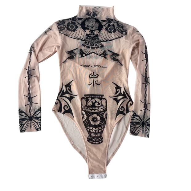 아방가르드 빈티지 타투 탑 바디수트