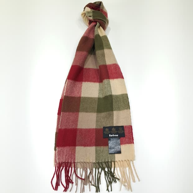 MX541 바버 램스울 블록체크 레드올리브 머플러 목도리