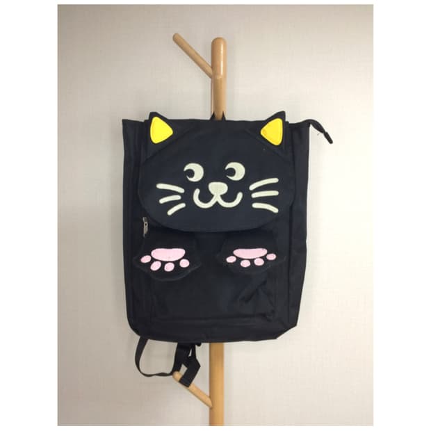 빈티지 블랙 네코 고양이 페이스 백팩
