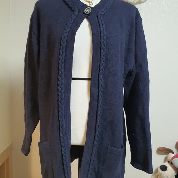[빈티지] 네이비색 꽈배기 니트 가디건 비앙카 가디건