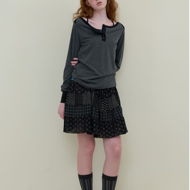 [노컨텐츠] 믹스 패턴 미니 스커트_블랙