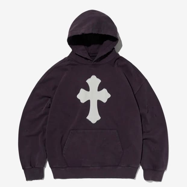 스웨이드 CROSS HOODIE [PURPLE] - 데미지 포인트