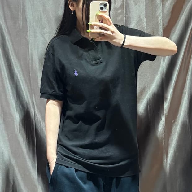 S 폴로랄프로렌 커스텀핏 퍼플포니 블랙 카라 반팔