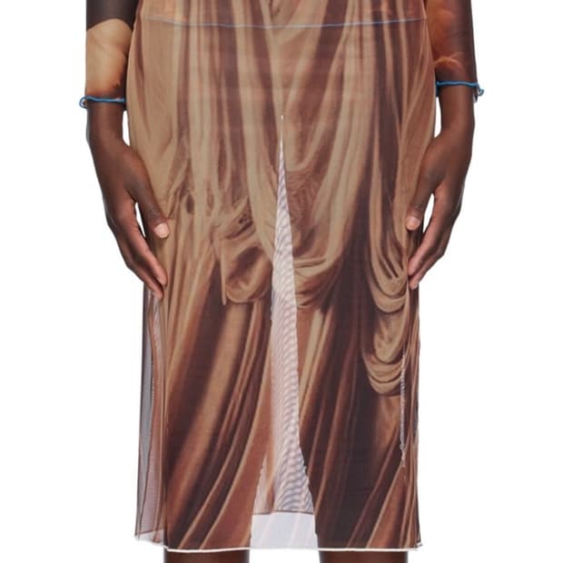 Rokh Brown Draped Printed Midi Skirt