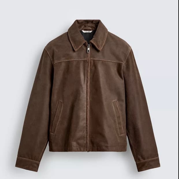 자라 크롭 핏 스웨이드 레더자켓 L