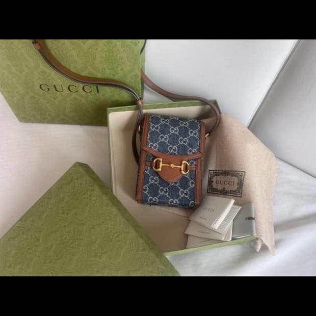 구찌 1955홀스빗미니백 블루/아이보리