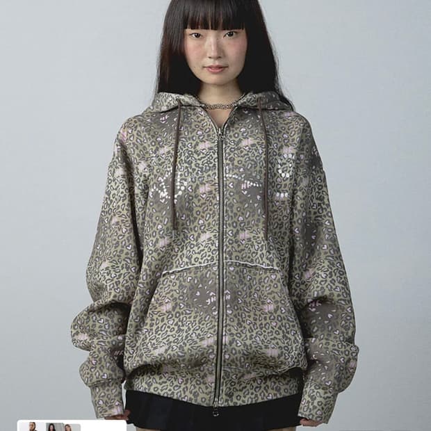 유희 레오파드 후드집업