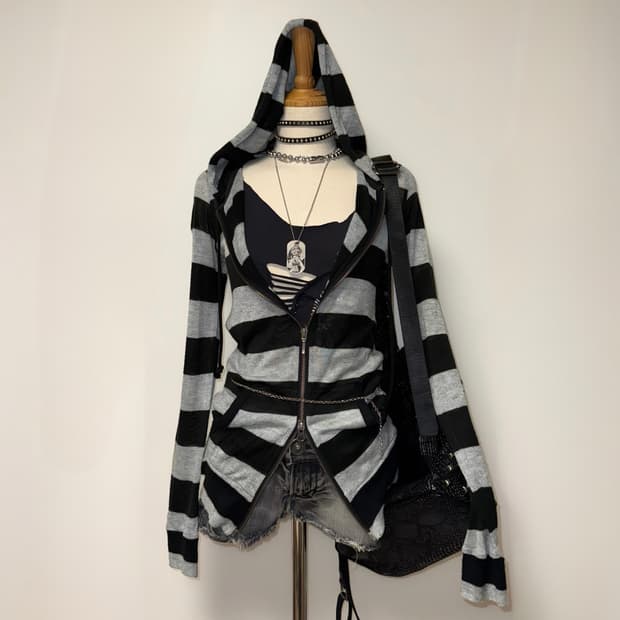 단가라 니트 와투케 데일리 후드집업