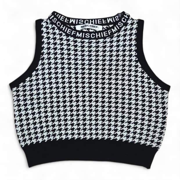 미스치프 패턴 크롭 니트 베스트 (M)