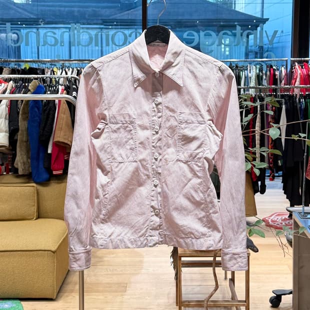 셀린느 레드 스트라이프 코튼 셔츠 