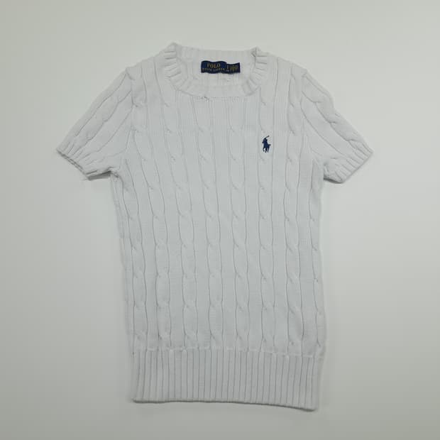 CN842W S 폴로 랄프로렌 화이트 케이블 반팔 니트 스웨터