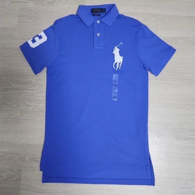 폴로 빅포니 커스텀핏 블루 반팔 카라티셔츠