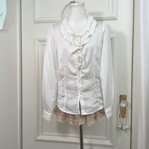 ivory satin ruffle blouse(size-2) 