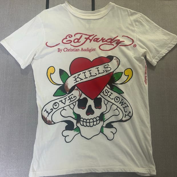 흰색 에드하디 프린팅 티셔츠 m사이즈