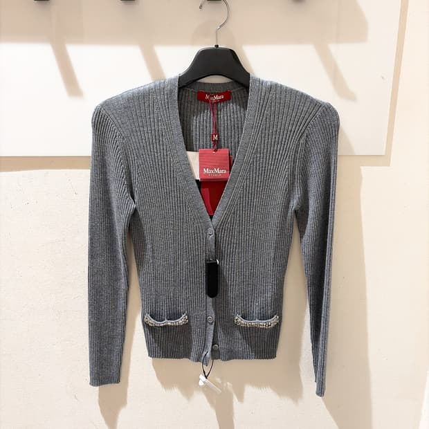 (정품/새상품) 막스마라 스튜디오 여성 그레이 울 크리스탈 니트 가디건