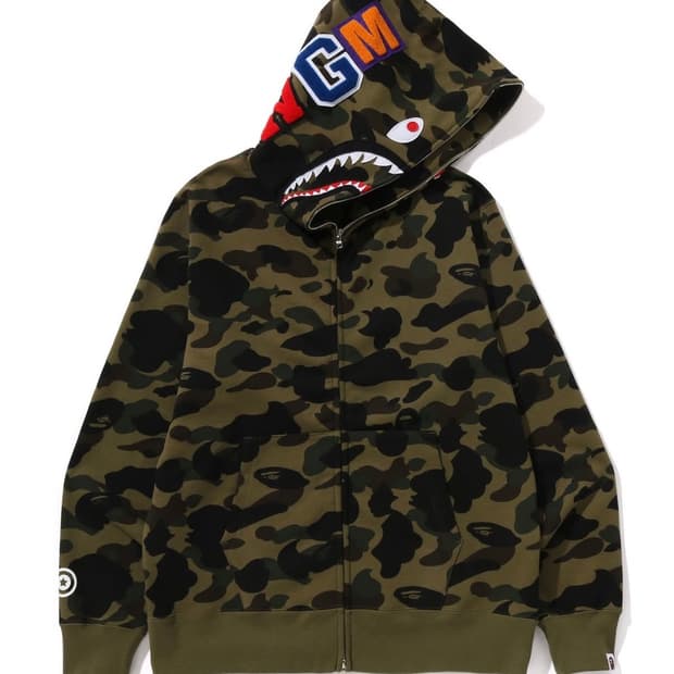 베이프 퍼스트 카모 샤크 풀 집 후드 아미 그린 / 그린 스투시 슈프림 