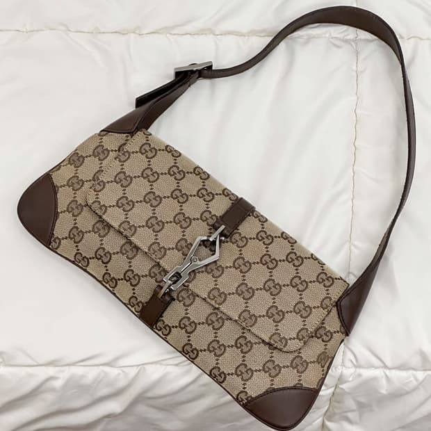 gucci / 구찌 GG 자가드 레더 트리밍 슬림 숄더백 