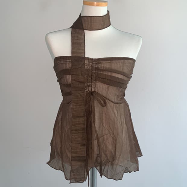 Smocked tie blouse top(brown)