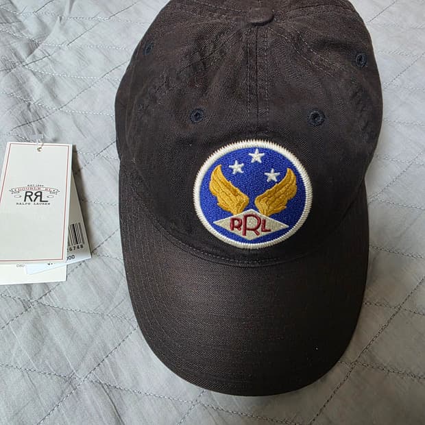 [OS] RRL 더블알엘 윙로고 볼캡 블랙 가먼트다잉