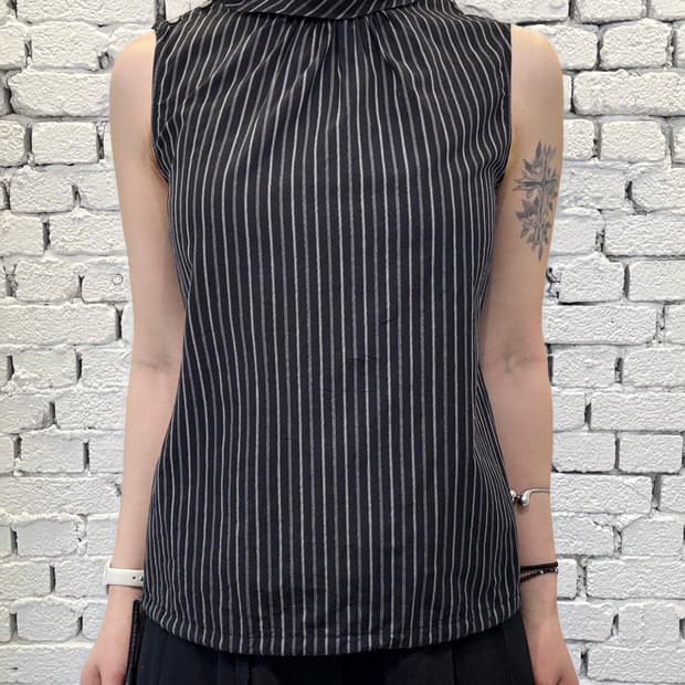 Striped High Neck Sleeveless Top 