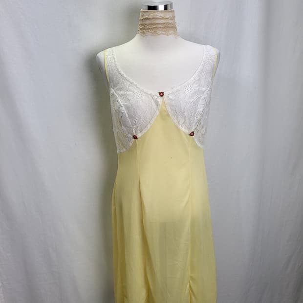 빈티지 파스텔 옐로우 로즈 슬립 원피스
