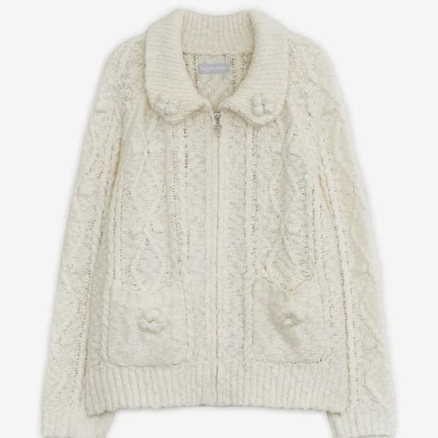 허그유어스킨 팝콘 니트 집업 (버터)