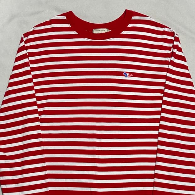 XL 메종키츠네 트리컬러 폭스 레드 스트라이프 티