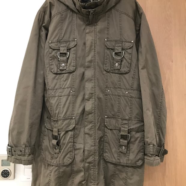 빈티지 누빔 후드 야상 카키