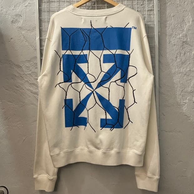 20ss 오프화이트 펜스 블루 에로우 화이트 스웻셔츠 XL
